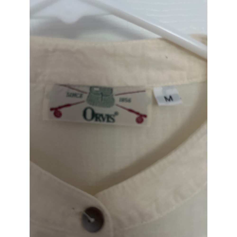 Orvis Cream Linen Cotton Blend Mandarin Collar Button Up Shirt Made in USA Med - Picture 2 of 6